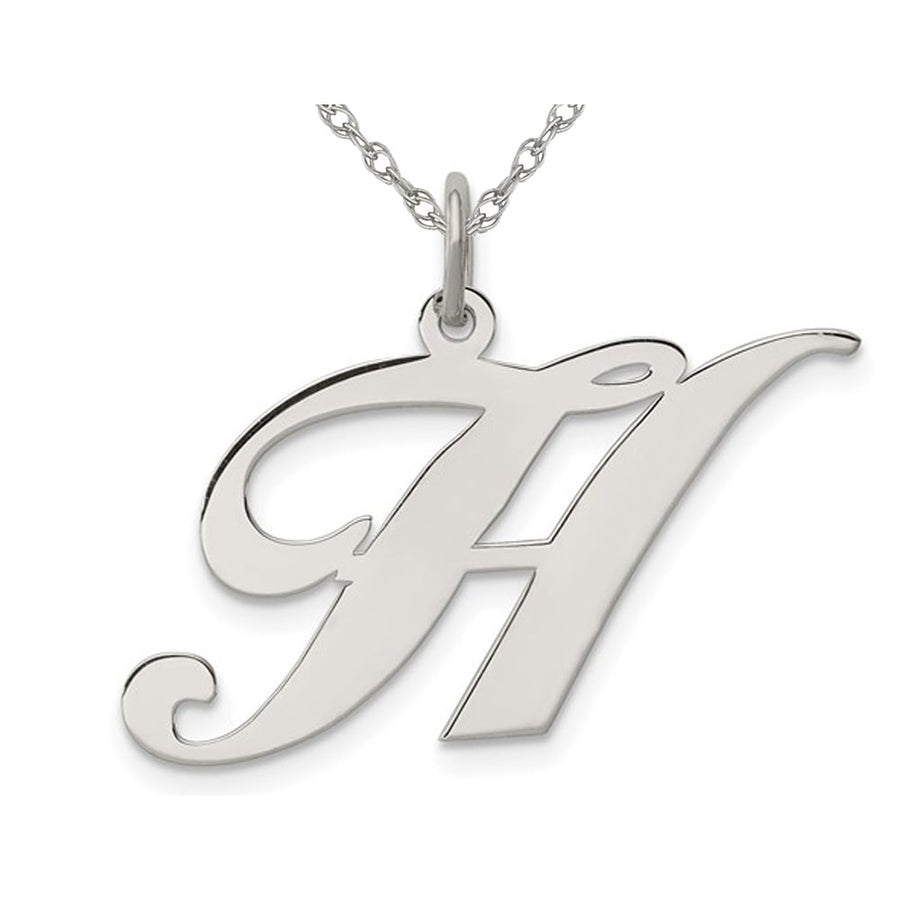 Sterling Silver Fancy Script Initial -H- Pendant Necklace Charm with Chain Image 1