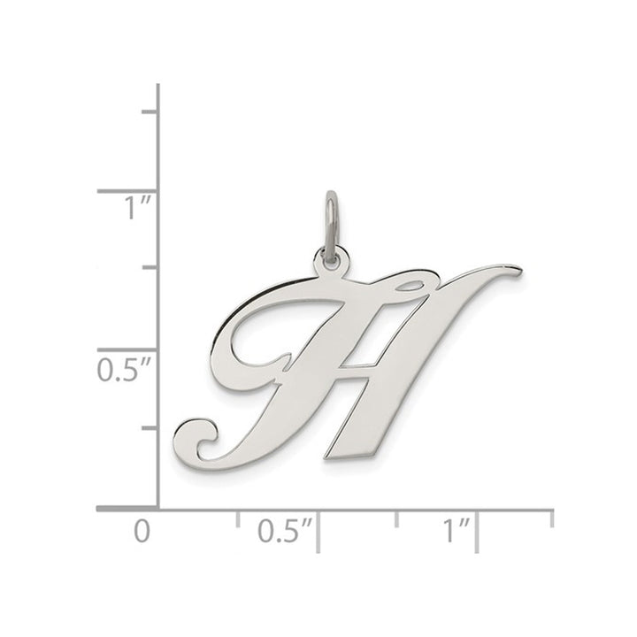 Sterling Silver Fancy Script Initial -H- Pendant Necklace Charm with Chain Image 3