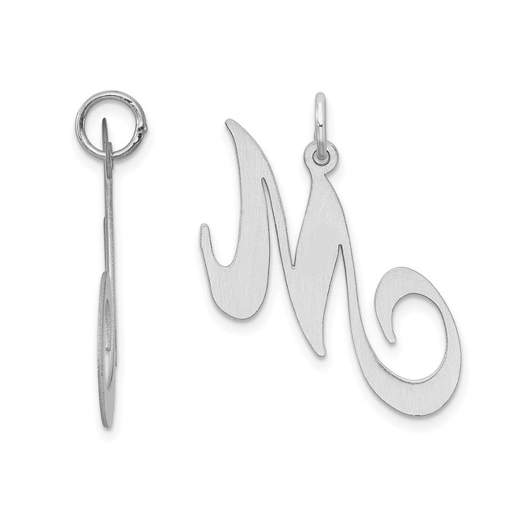 Sterling Silver Fancy Script Initial -M- Pendant Necklace Charm with Chain Image 2