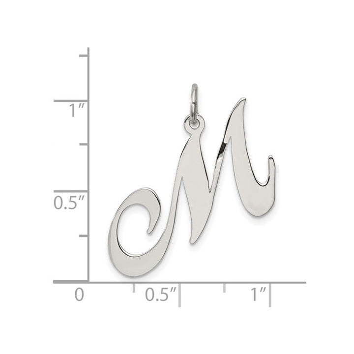 Sterling Silver Fancy Script Initial -M- Pendant Necklace Charm with Chain Image 3