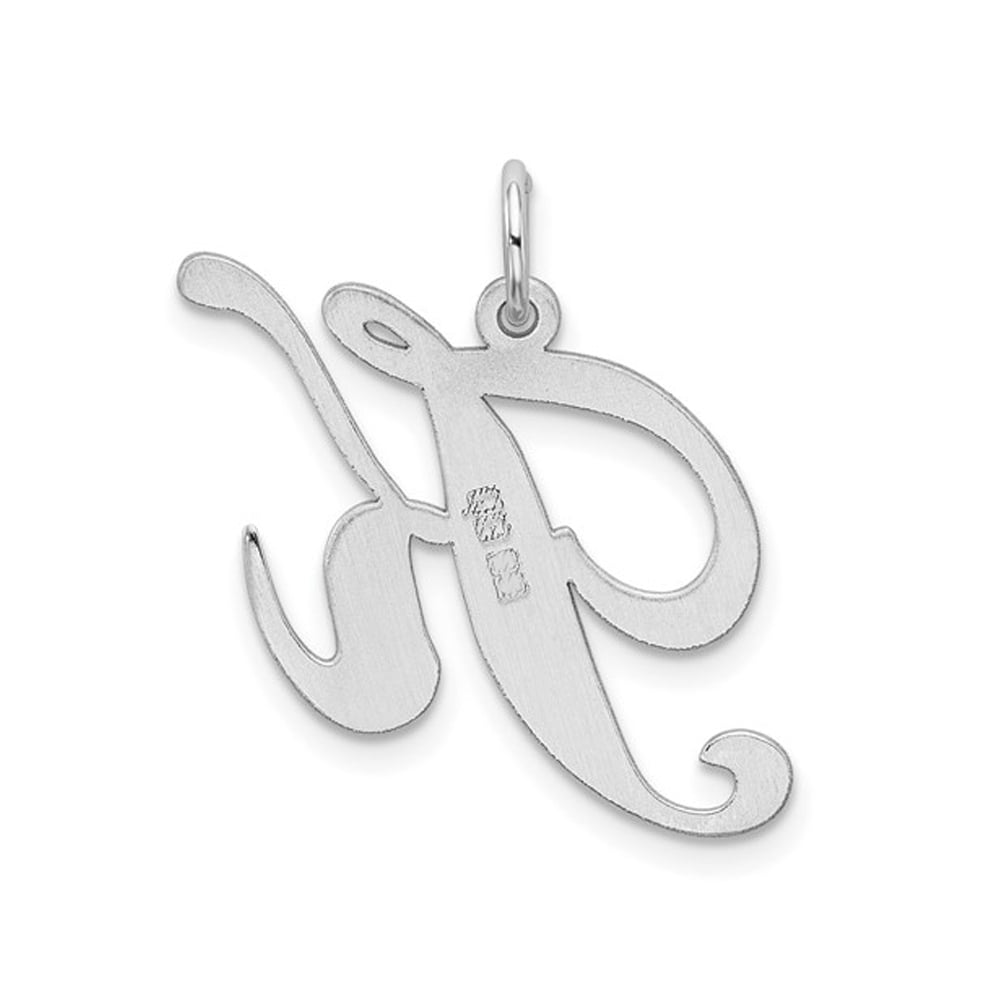 Sterling Silver Fancy Script Initial -K- Pendant Necklace Charm with Chain Image 2