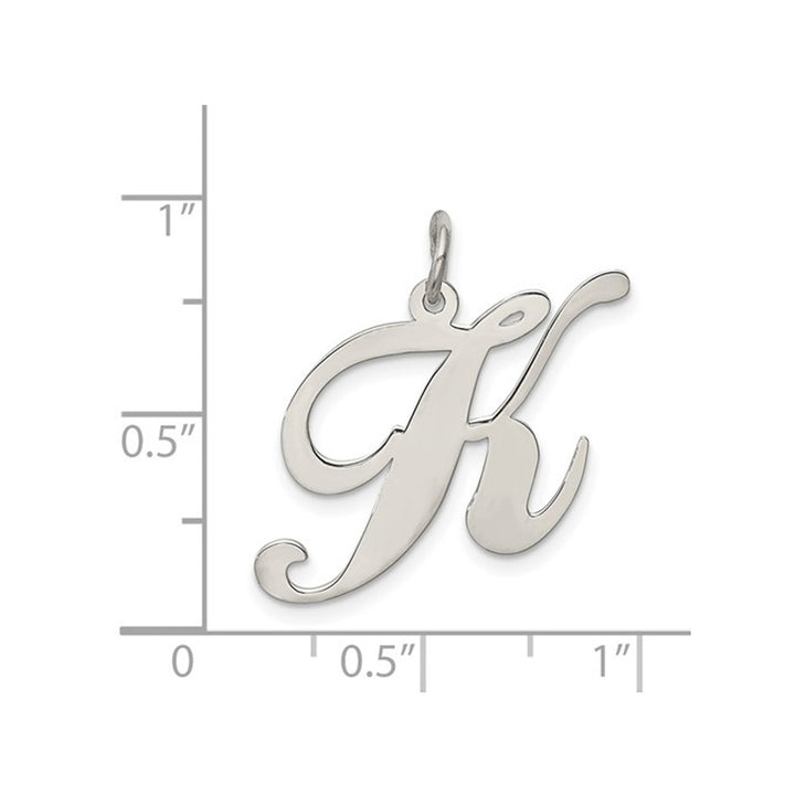 Sterling Silver Fancy Script Initial -K- Pendant Necklace Charm with Chain Image 3