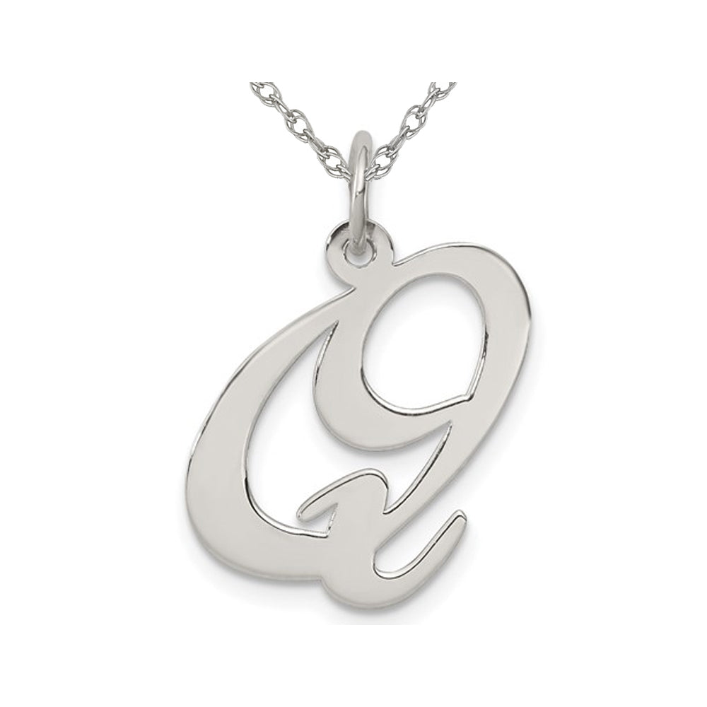 Sterling Silver Fancy Script Initial -Q- Pendant Necklace Charm with Chain Image 1