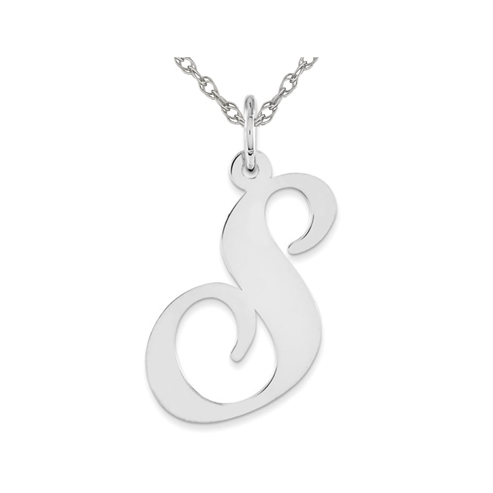 Sterling Silver Fancy Script Initial -S- Pendant Necklace Charm with Chain Image 1