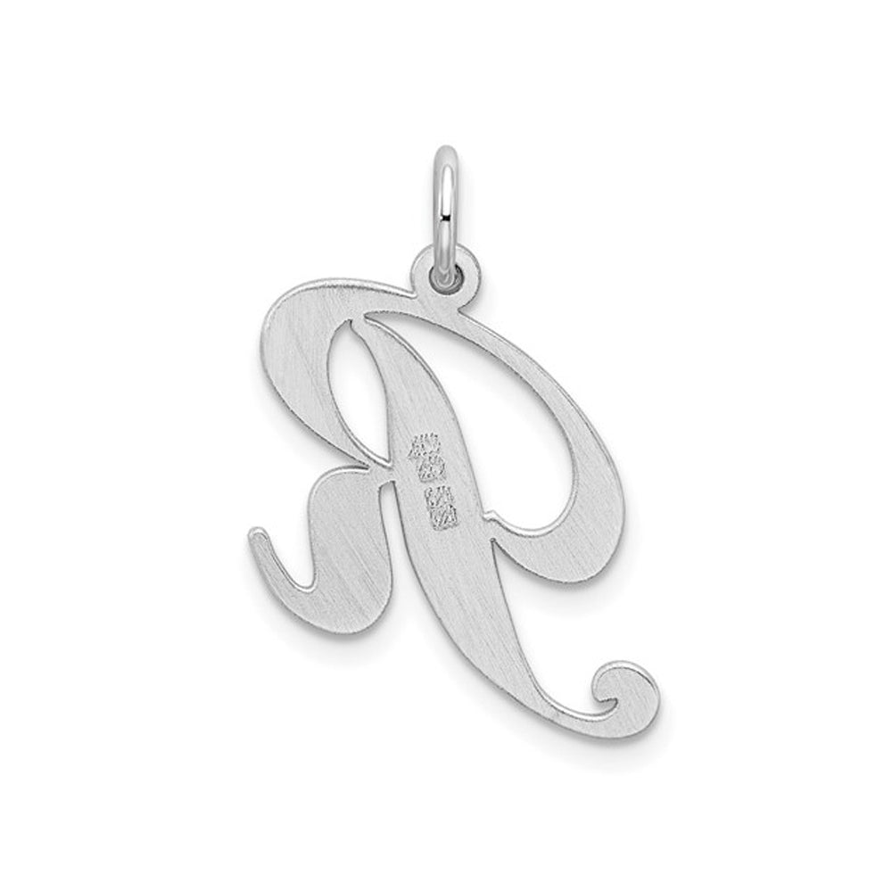 Sterling Silver Fancy Script Initial -R- Pendant Necklace Charm with Chain Image 2