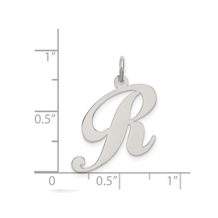 Sterling Silver Fancy Script Initial -R- Pendant Necklace Charm with Chain Image 3