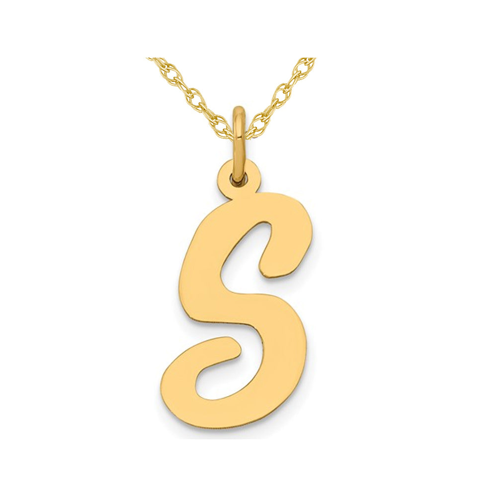 10K Yellow Gold Script Initial -S- Pendant Necklace Charm with Chain Image 1