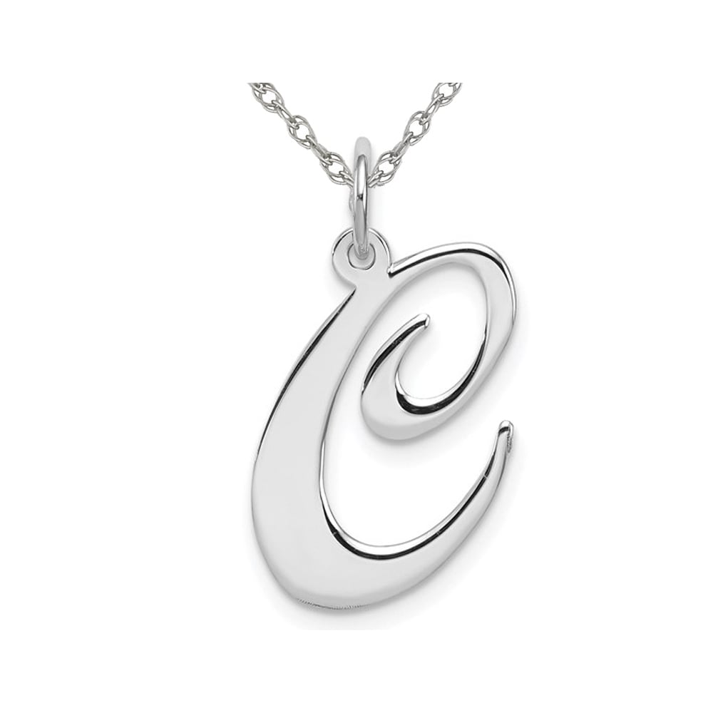 Sterling Silver Fancy Script Initial -C- Pendant Necklace Charm with Chain Image 1