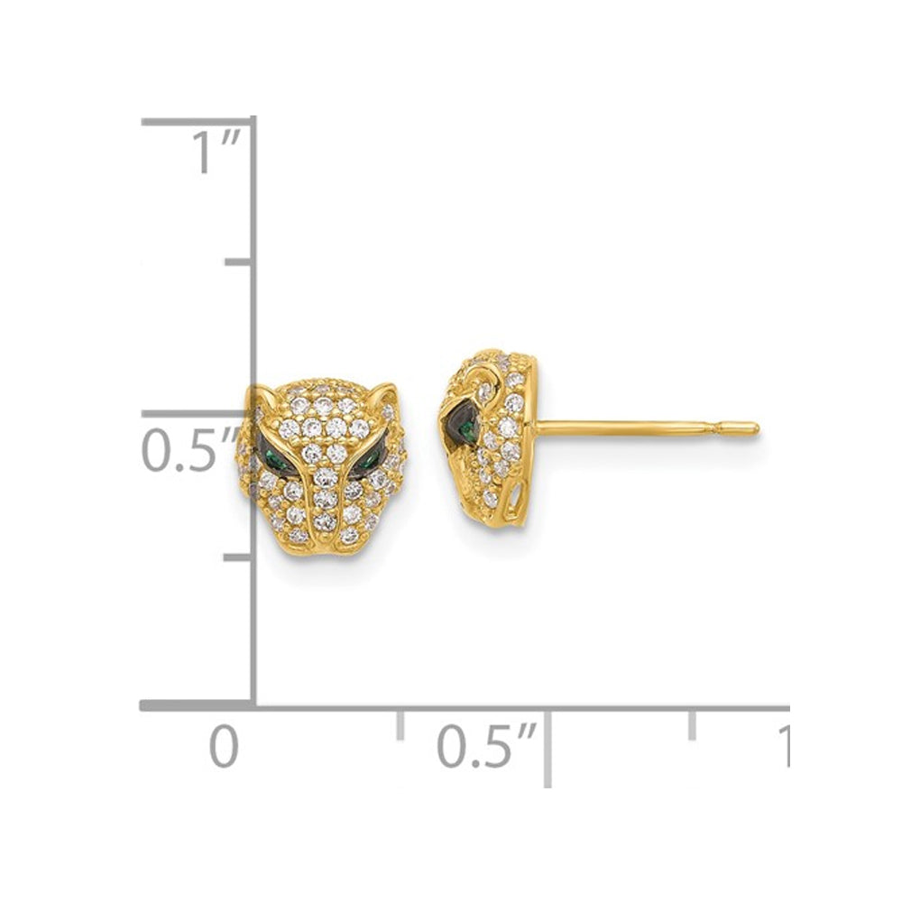 10K Yellow Gold Lioness Head Earrings with Cubic Zirconia (CZ)s Image 2