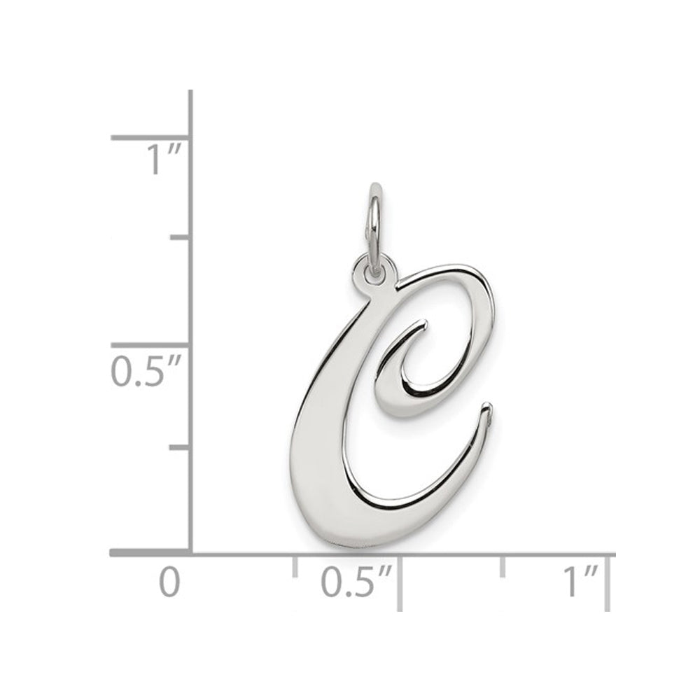 Sterling Silver Fancy Script Initial -C- Pendant Necklace Charm with Chain Image 3