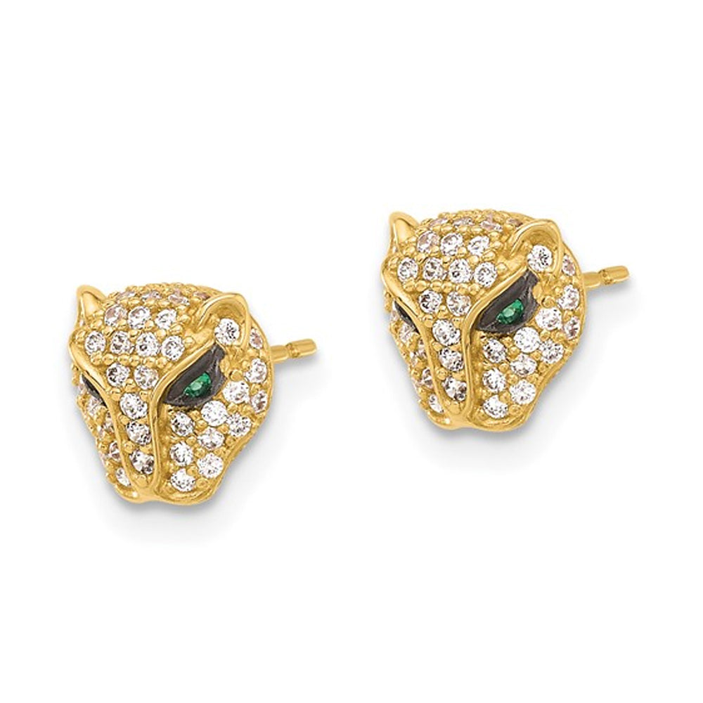 10K Yellow Gold Lioness Head Earrings with Cubic Zirconia (CZ)s Image 4