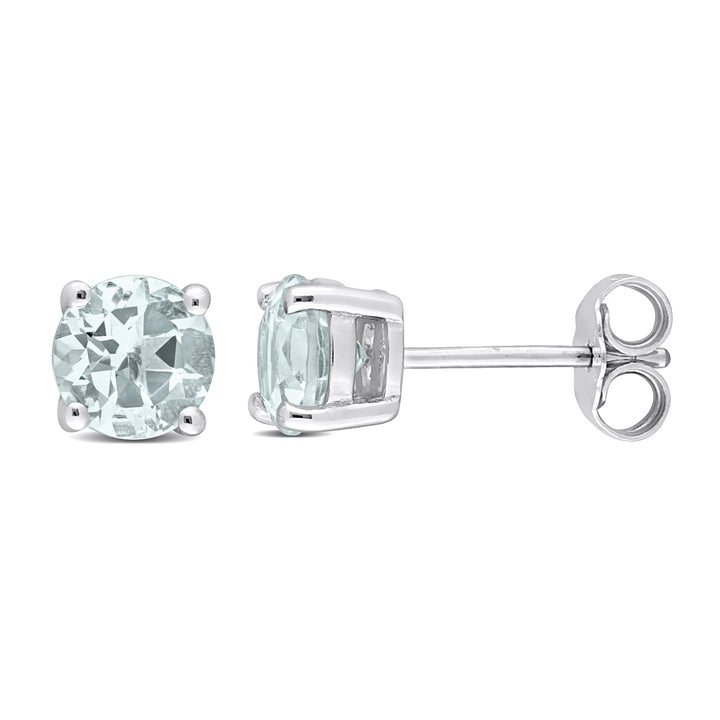 1.50 Carat (ctw) Aquamarine Solitaire Stud Earrings in Sterling Silver (6mm) Image 1