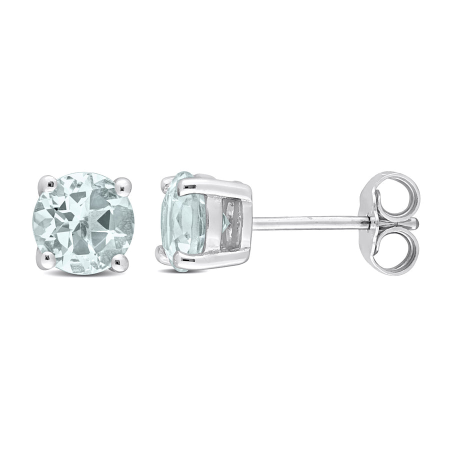 1.50 Carat (ctw) Aquamarine Solitaire Stud Earrings in Sterling Silver (6mm) Image 1