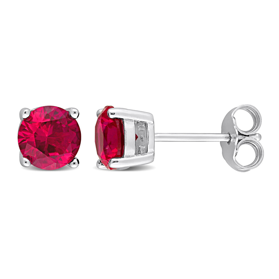 2.00 Carat (ctw) Lab-Created Ruby Solitaire Stud Earrings in Sterling Silver (6mm) Image 1