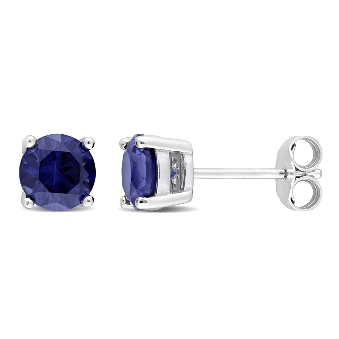 2.00 Carat (ctw) Lab-Created Blue Sapphire Solitaire Stud Earrings in Sterling Silver (6mm) Image 1