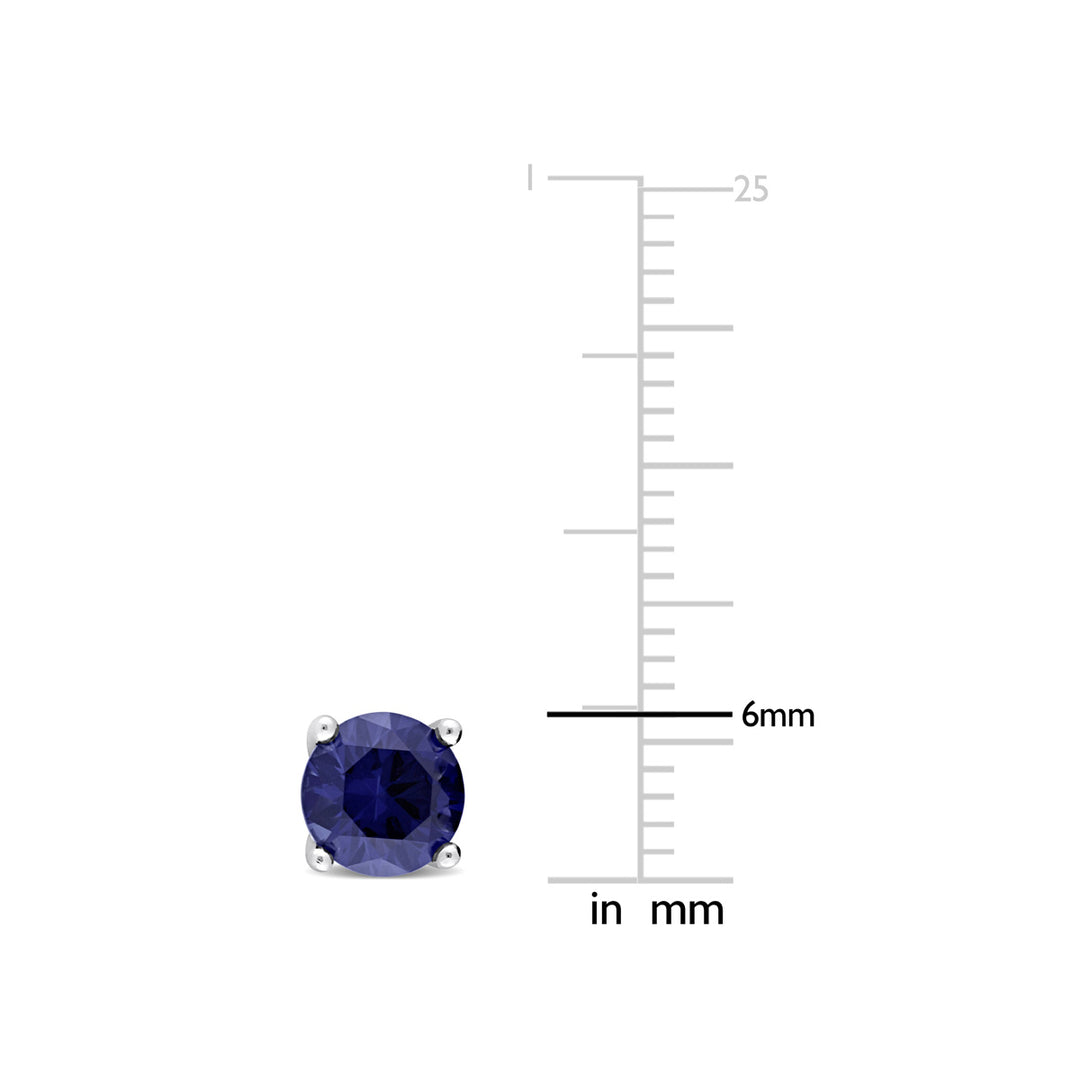 2.00 Carat (ctw) Lab-Created Blue Sapphire Solitaire Stud Earrings in Sterling Silver (6mm) Image 3