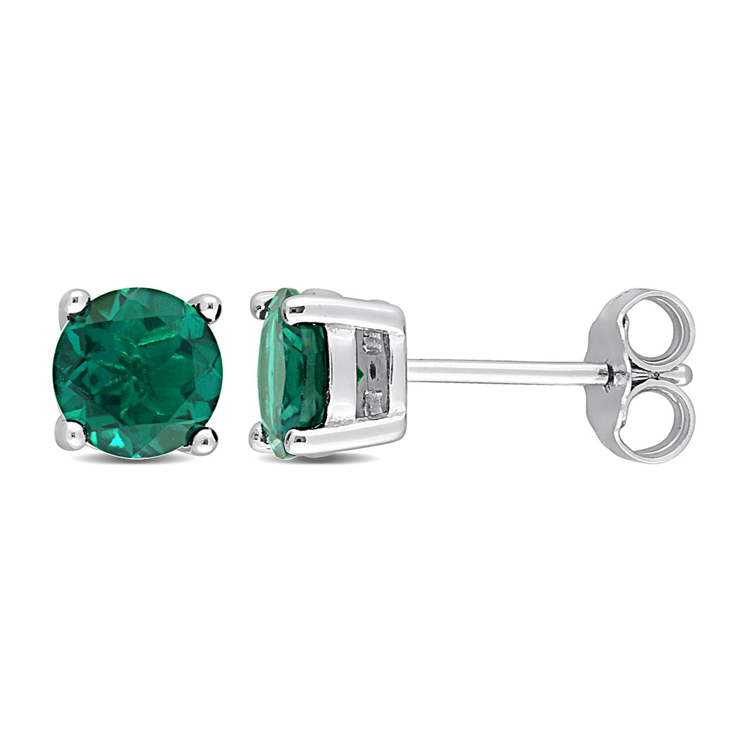 1.70 Carat (ctw) Lab-Created Emerald Solitaire Stud Earrings in Sterling Silver (6mm) Image 1