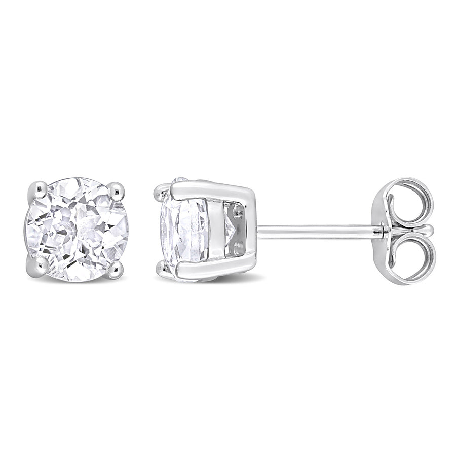 2.00 Carat (ctw) White Topaz Solitaire Stud Earrings in Sterling Silver (6mm) Image 1