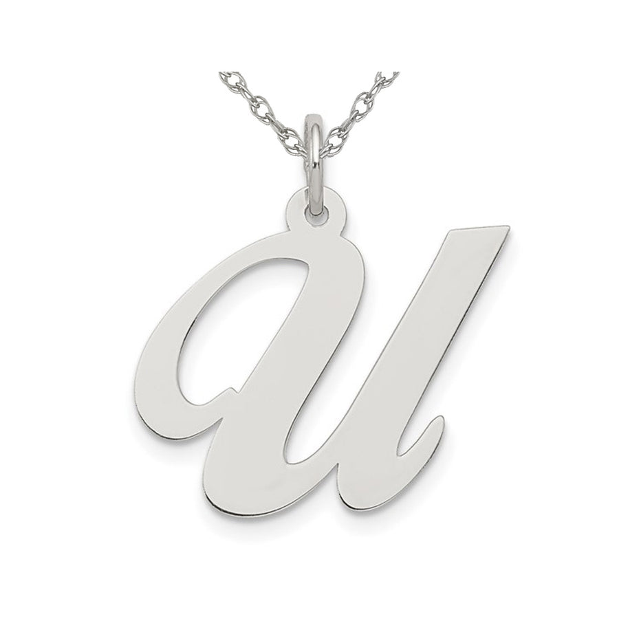 Sterling Silver Fancy Script Initial -U- Pendant Necklace Charm with Chain Image 1