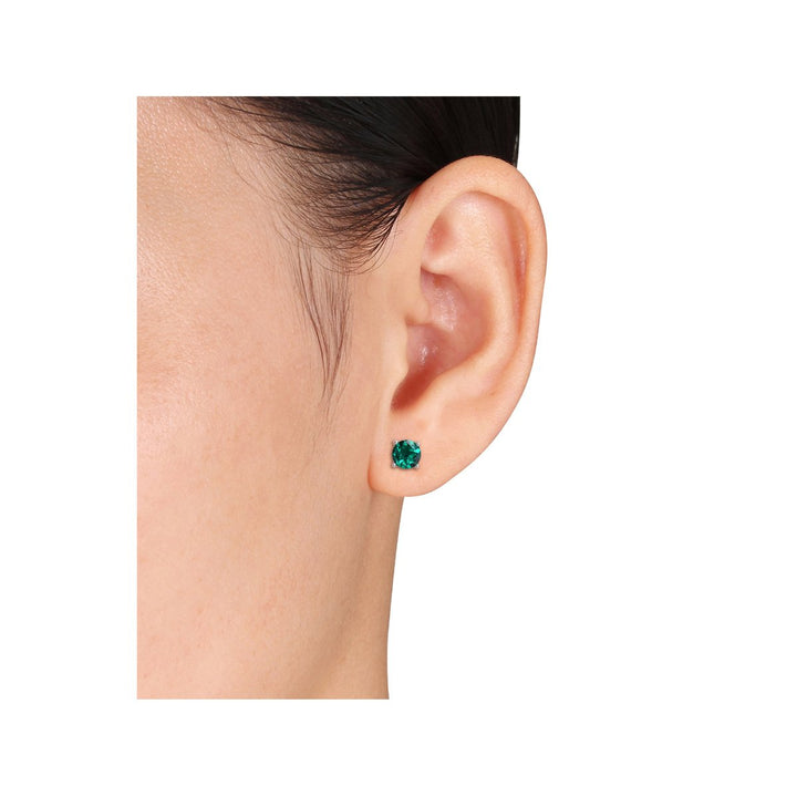 1.70 Carat (ctw) Lab-Created Emerald Solitaire Stud Earrings in Sterling Silver (6mm) Image 4