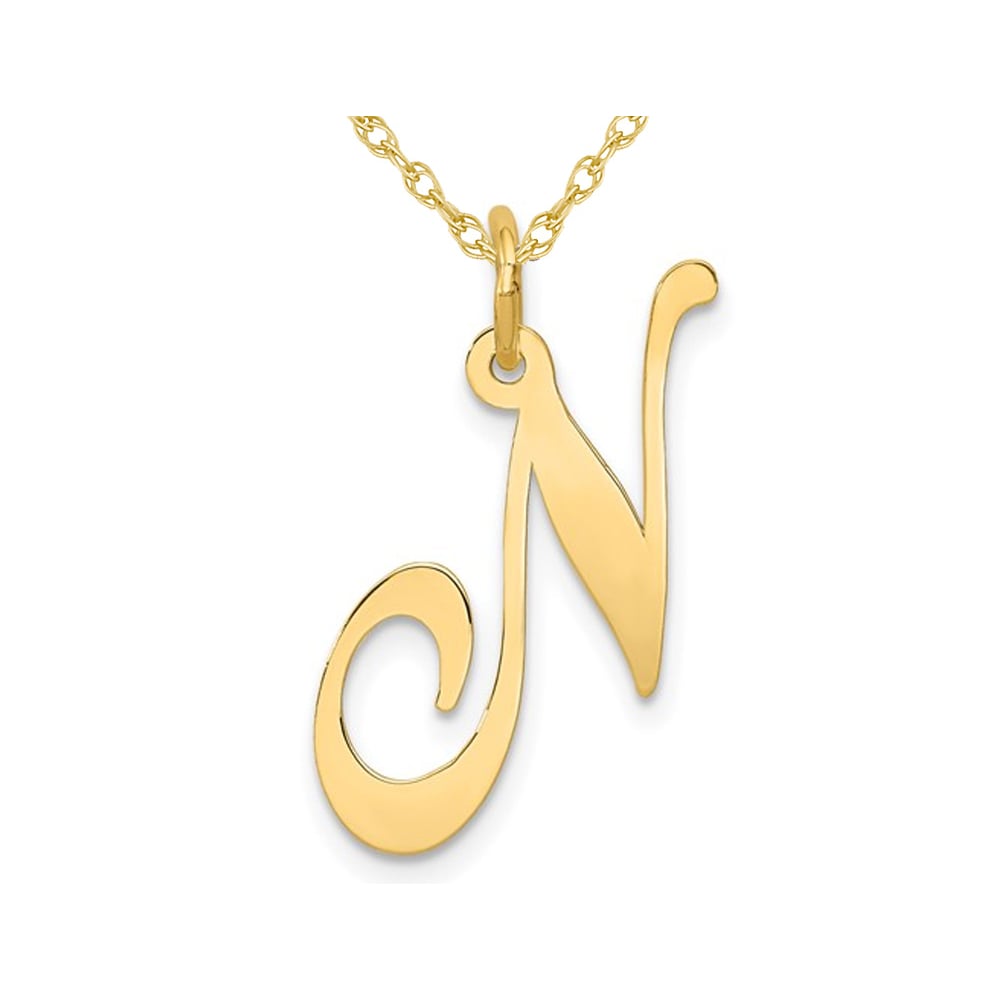 10K Yellow Gold Fancy Script Initial -N- Pendant Necklace Charm with Chain Image 1