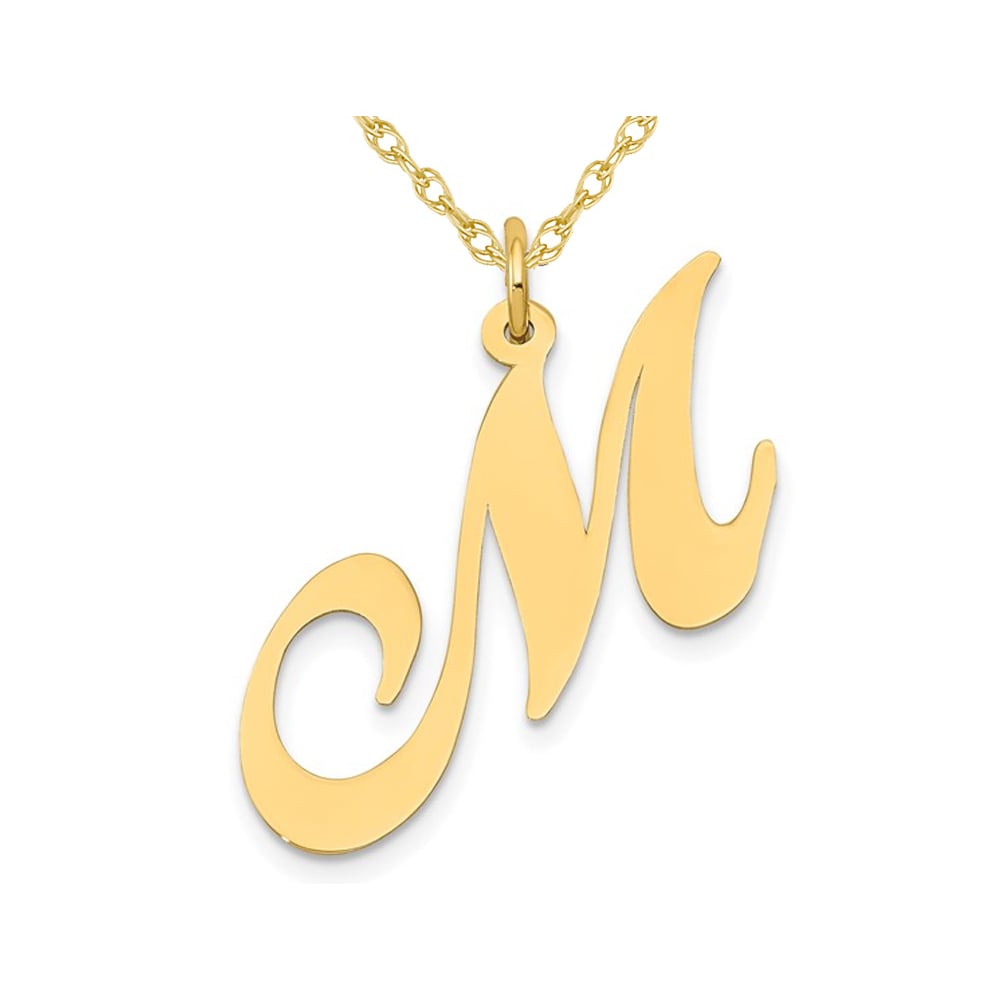 10K Yellow Gold Fancy Script Initial -M- Pendant Necklace Charm with Chain Image 1