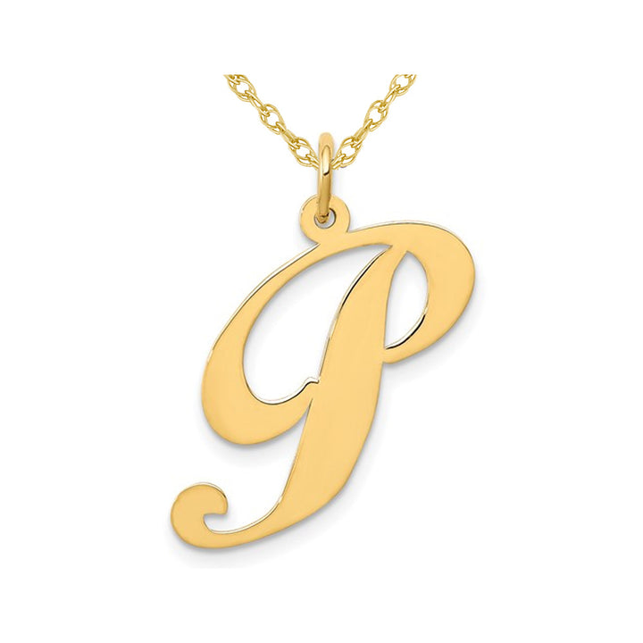 10K Yellow Gold Fancy Script Initial -P- Pendant Necklace Charm with Chain Image 1