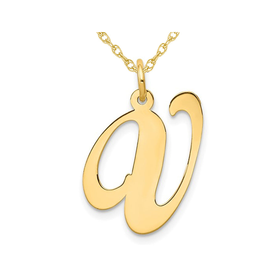 10K Yellow Gold Fancy Script Initial -V- Pendant Necklace Charm with Chain Image 1