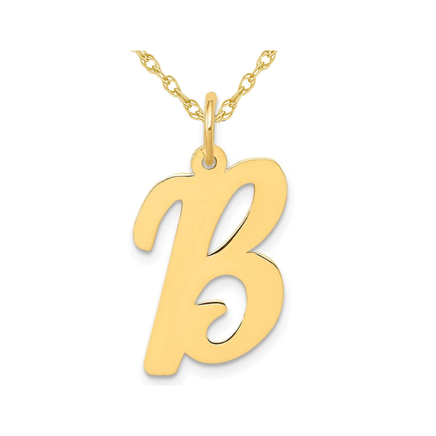 10K Yellow Gold Script Initial -B- Pendant Necklace Charm with Chain Image 1