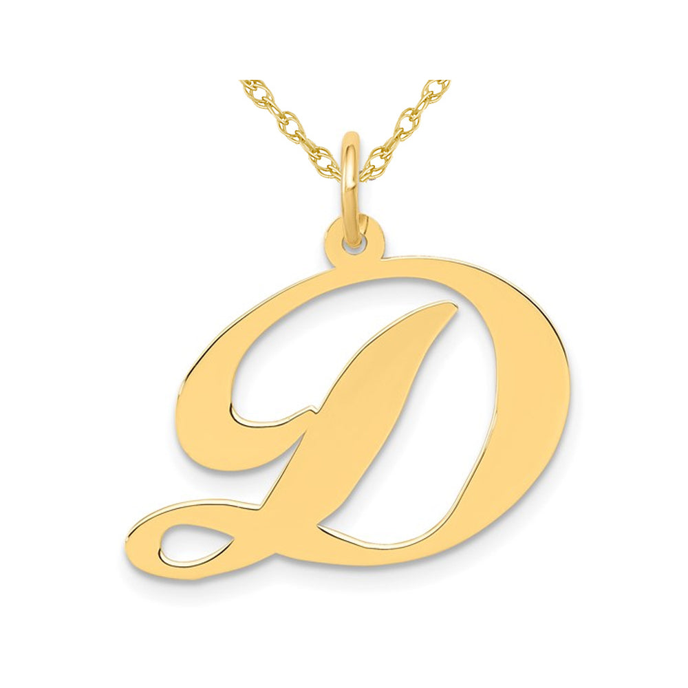 10K Yellow Gold Fancy Script Initial -D- Pendant Necklace Charm with Chain Image 1