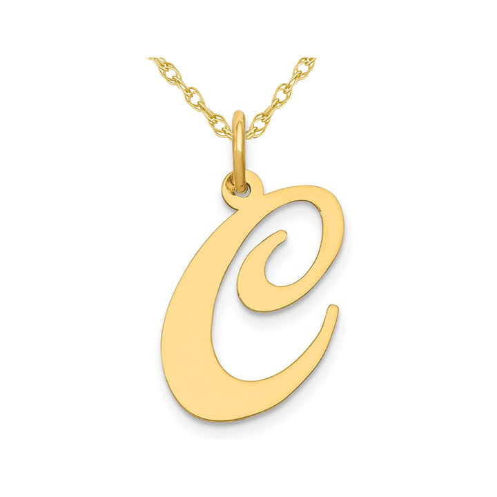 10K Yellow Gold Fancy Script Initial -C- Pendant Necklace Charm with Chain Image 1