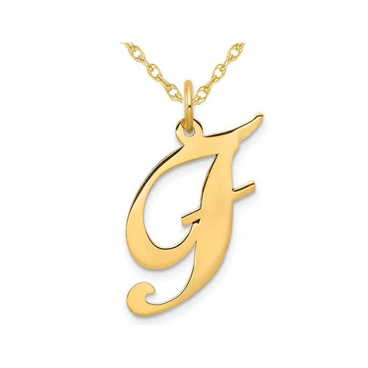 10K Yellow Gold Fancy Script Initial -F- Pendant Necklace Charm with Chain Image 1