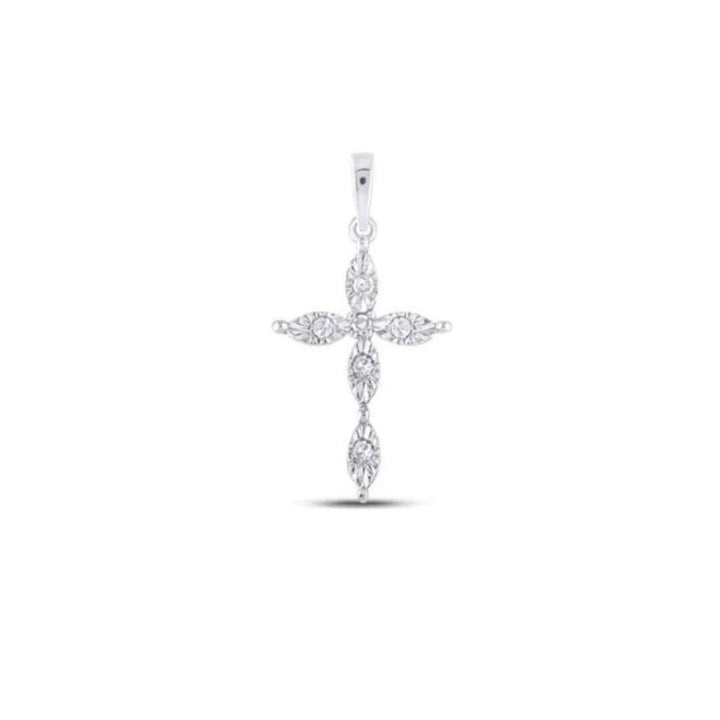 Sterling Silver Round Diamond Cross Pendant 1/20 ctw Image 2