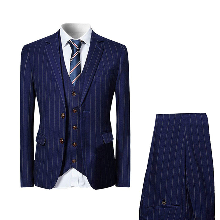 3 Pieces Men Suits Slim Fit Men Dress Suit Business Autumn Striped Single Breasted Work Set Jacket and Vest and Pant Image 2