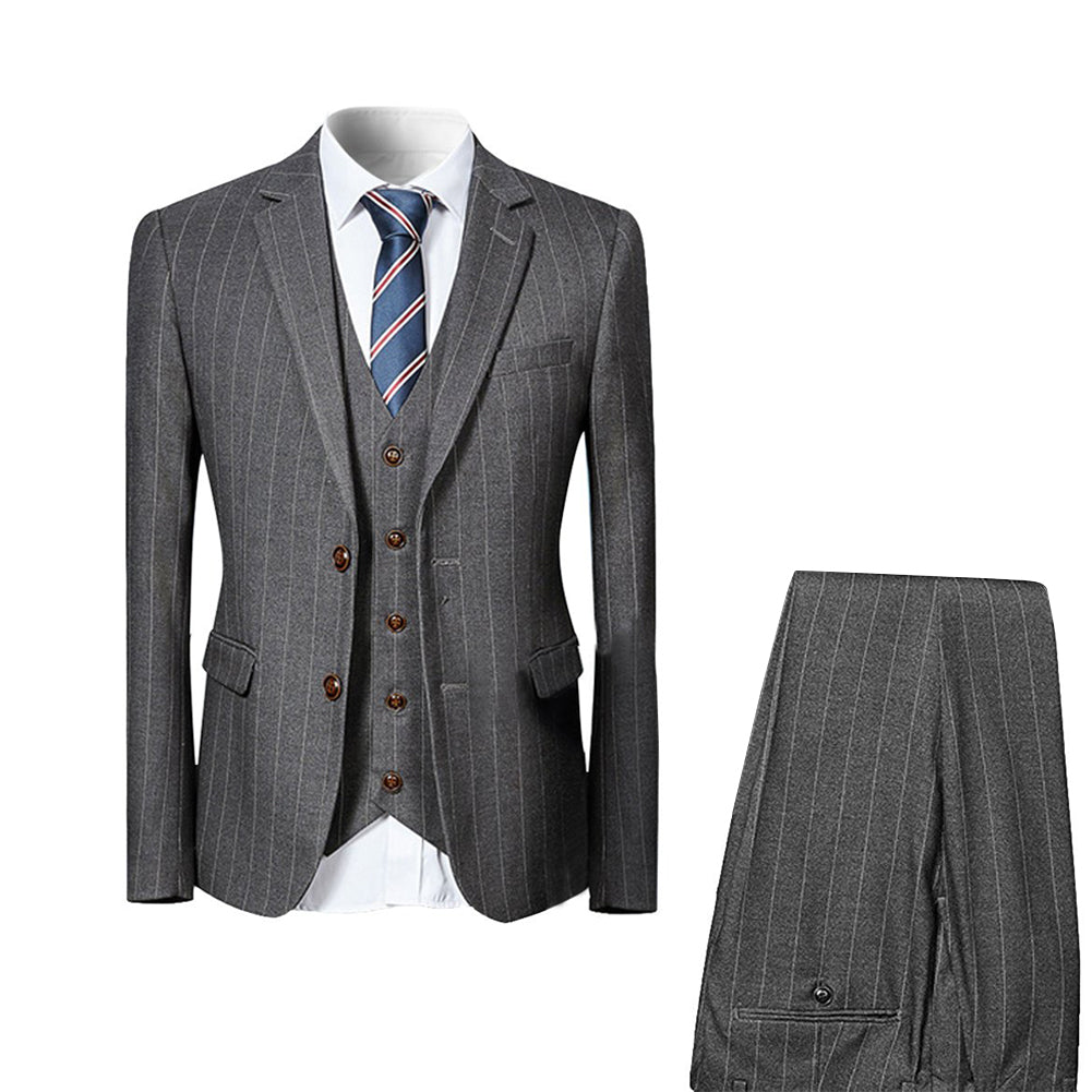 3 Pieces Men Suits Slim Fit Men Dress Suit Business Autumn Striped Single Breasted Work Set Jacket and Vest and Pant Image 4