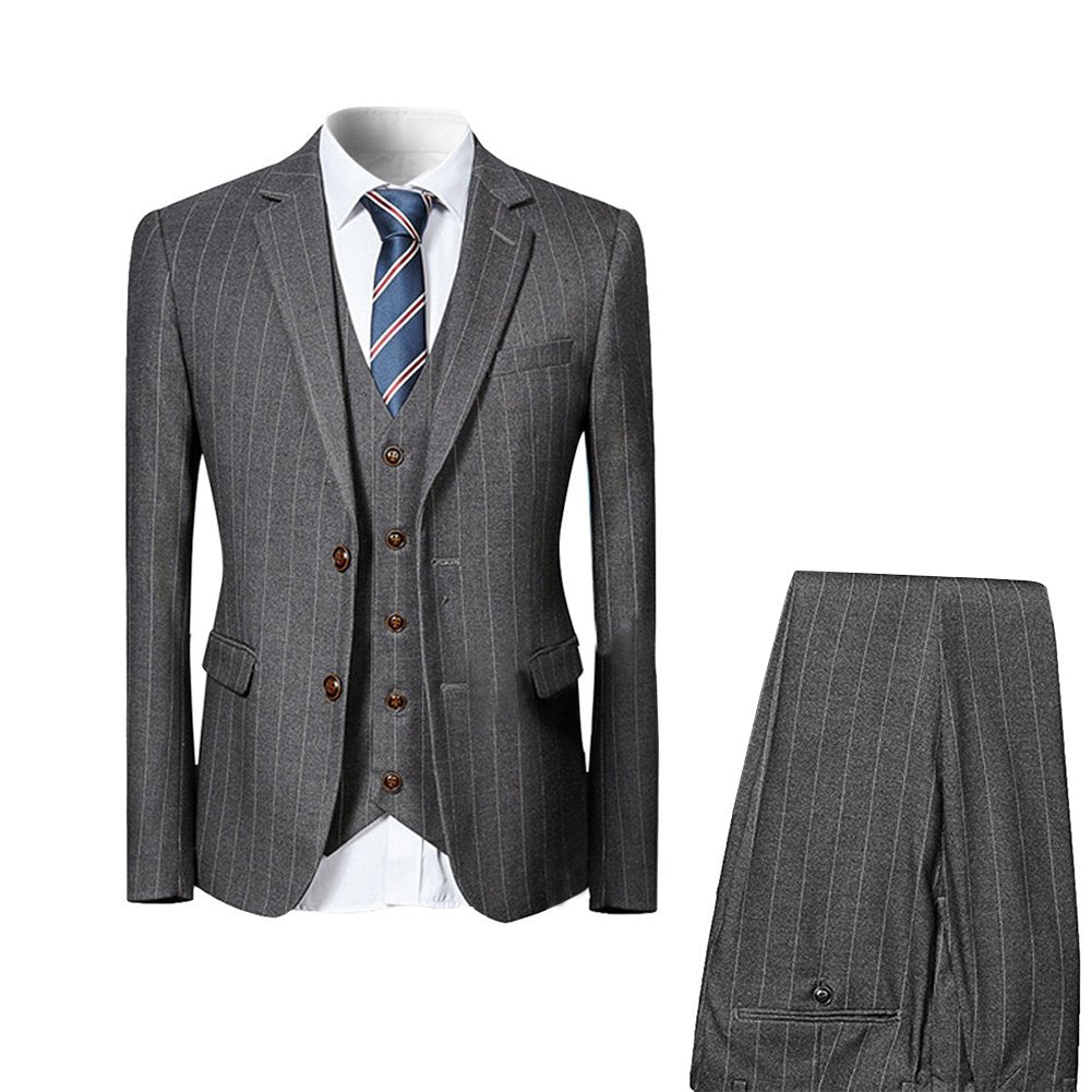 3 Pieces Men Suits Slim Fit Men Dress Suit Business Autumn Striped Single Breasted Work Set Jacket and Vest and Pant Image 1