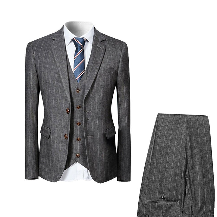 3 Pieces Men Suits Slim Fit Men Dress Suit Business Autumn Striped Single Breasted Work Set Jacket and Vest and Pant Image 1
