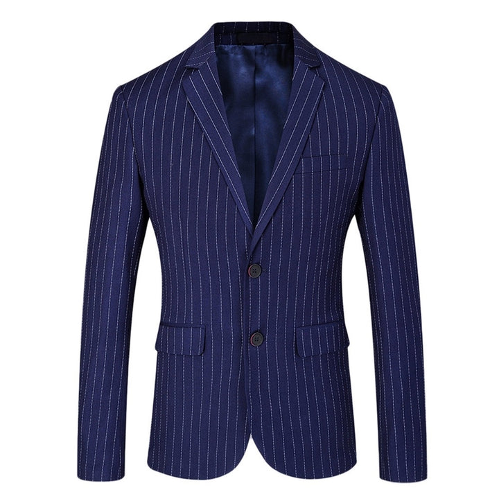 3Pcs Men Slim Fit Suit Business Casual Stripe Long Sleeve Single Breasted Formal Wedding Date Suits Blazer + Vest + Pant Image 3
