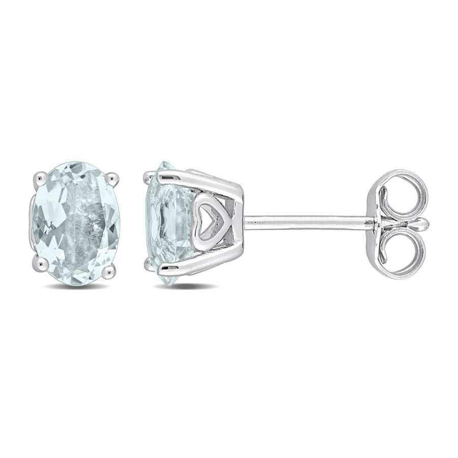 1.20 Carat (ctw) Aquamarine Oval Stud Earrings in Sterling Silver Image 1