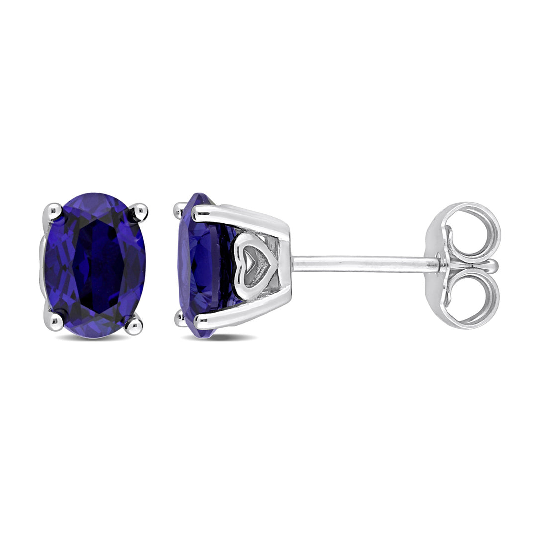 2.54 Carat (ctw) Lab-Created Blue Sapphire Oval Stud Earrings in Sterling Silver Image 1