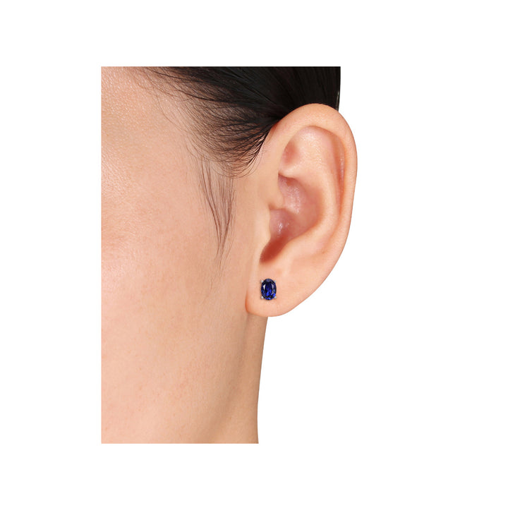 2.54 Carat (ctw) Lab-Created Blue Sapphire Oval Stud Earrings in Sterling Silver Image 3