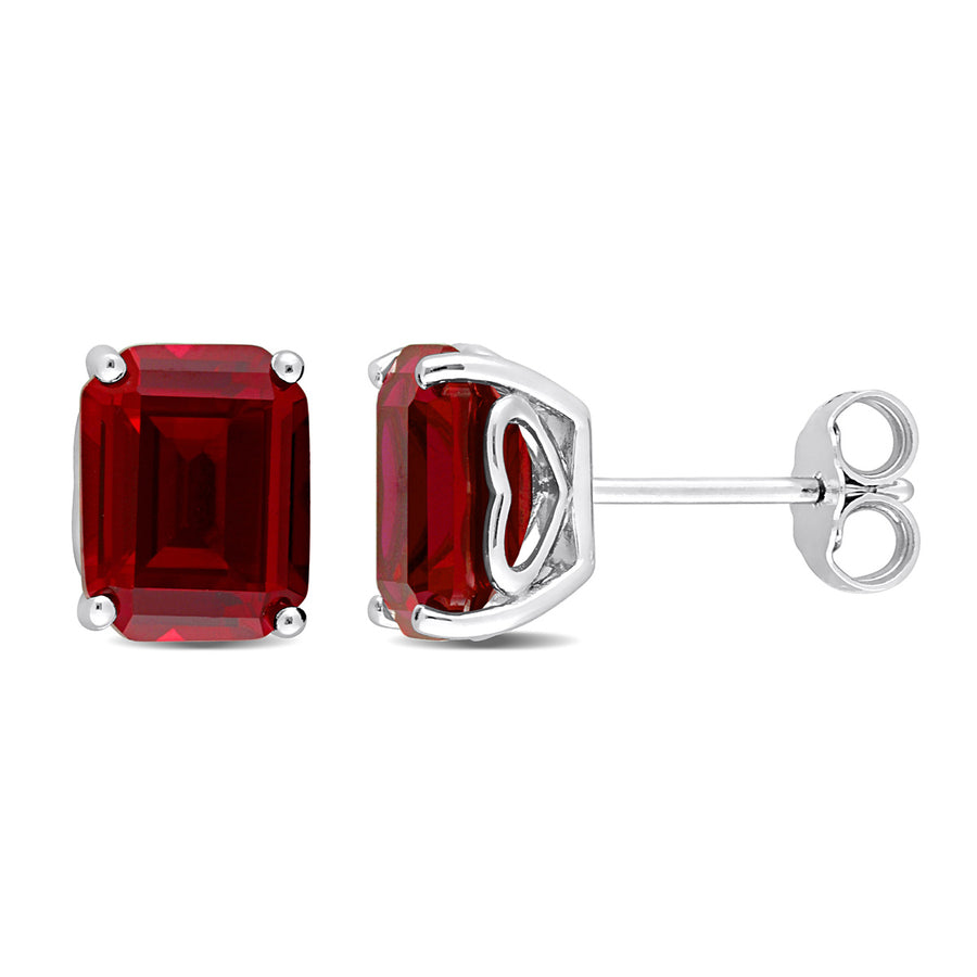 6.50 Carat (ctw) Lab-Created Ruby Emerald-Cut Solitaire Stud Earrings in Sterling Silver Image 1