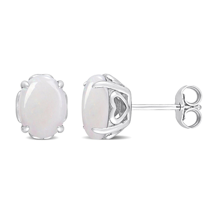 2.00 Carat (ctw) Opal Oval Stud Earrings in Sterling Silver Image 1