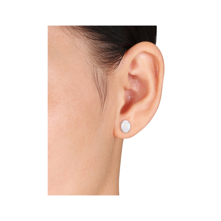 2.00 Carat (ctw) Opal Oval Stud Earrings in Sterling Silver Image 3