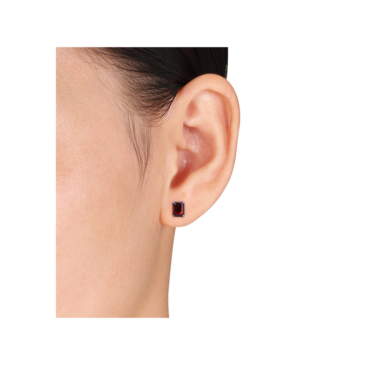 5.20 Carat (ctw) Garnet Emerald-Cut Stud Earrings in Sterling Silver Image 3