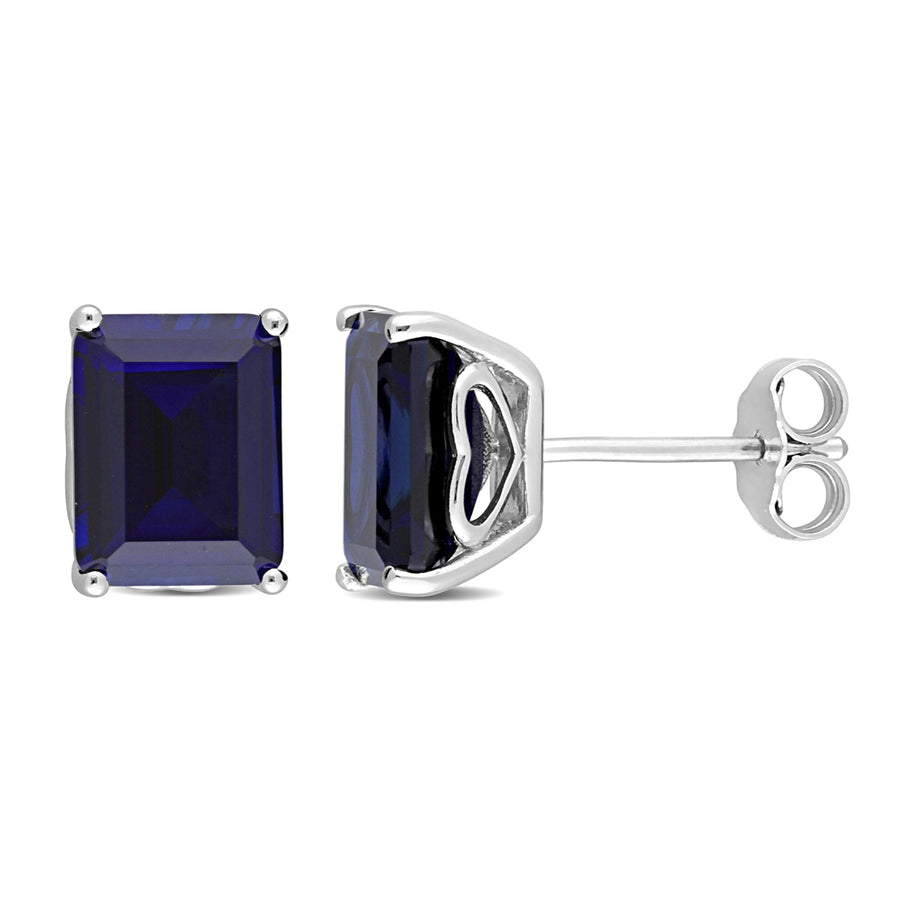 5.90 Carat (ctw) Lab-Created Blue Sapphire Emerald-Cut Stud Earrings in Sterling Silver Image 1