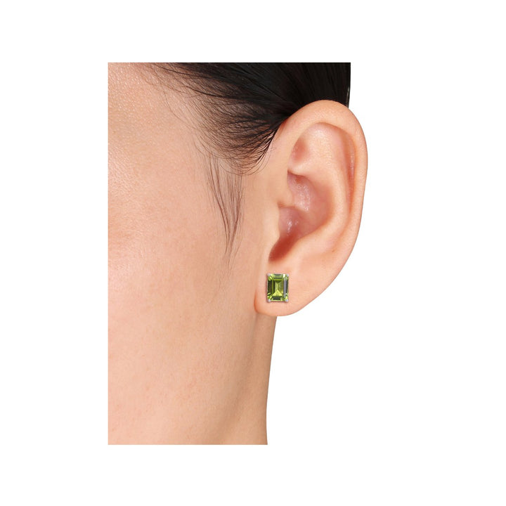 4.80 Carat (ctw) Peridot Emerald-Cut Stud Earrings in Sterling Silver Image 3