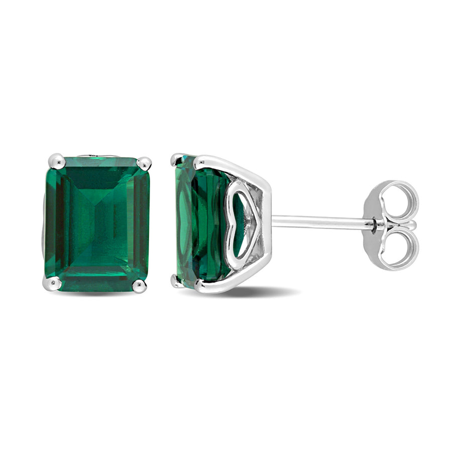4.60 Carat (ctw) Lab-Created Emerald Octagon Stud Earrings in Sterling Silver Image 1