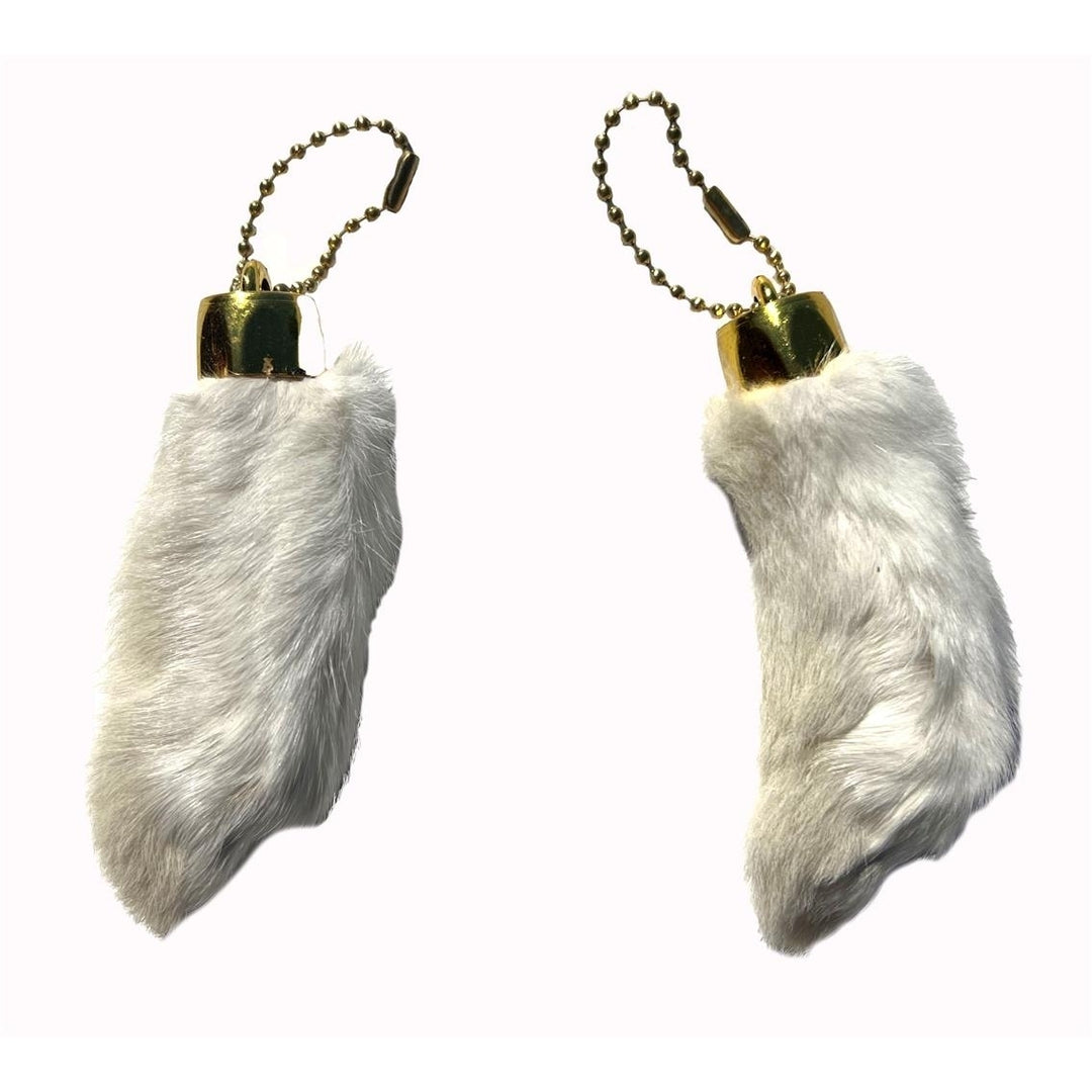 2  RABBIT FOOT KEYCHAINS SILVER novelty bunny faux hair feet ball chain Image 1