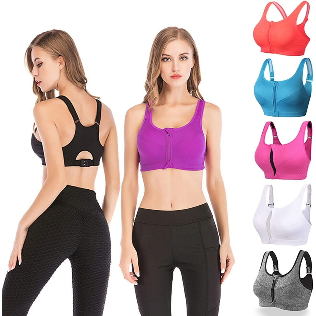 Womens High Impact Front Zip Sports Bra Plus Size Adjustable Straps Padded Sports Bra for Yoga Running Image 1